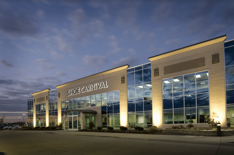 exterior of shoe carnival headquarters building