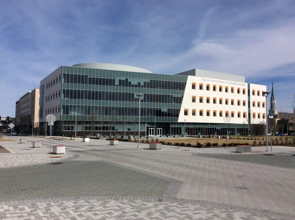 landscape view of medical school with glass exterior