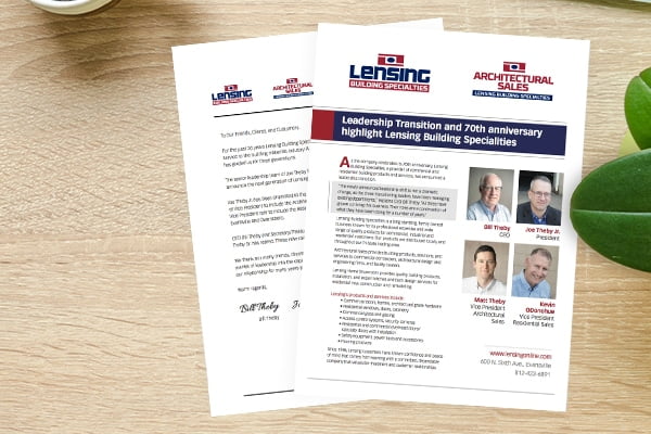 papers laying on desk announcing the leadership transition at lensing in 2018
