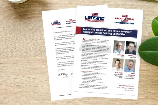 2018-lensing-leadership-transition papers laying on desk announcing the leadership transition at lensing in 2018